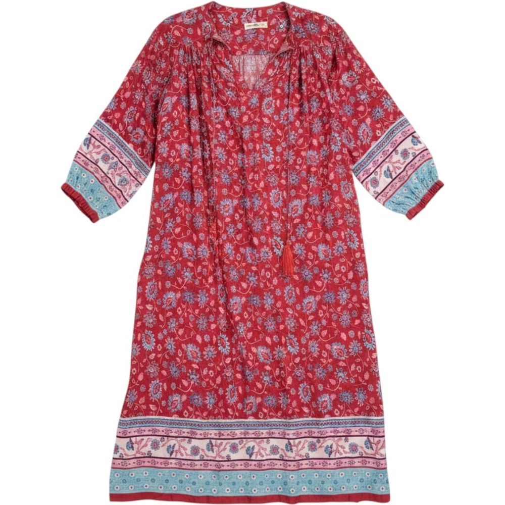 Natural Life Boho‎ Floral Tassel Midi Dress Red Blue Paisley Oversized Small